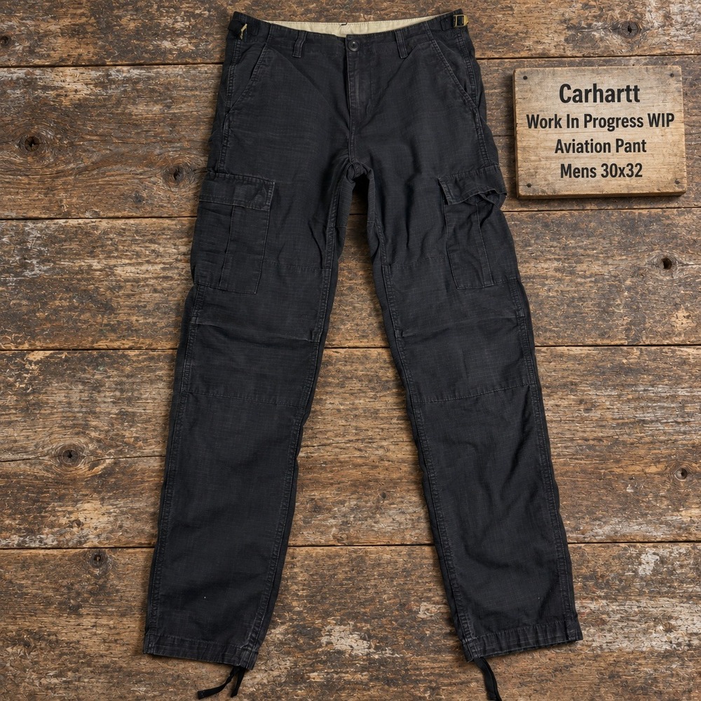 Carhartt WIP Aviation Pant Mens 30x32 Black Ripstop Slim Cargo Pants